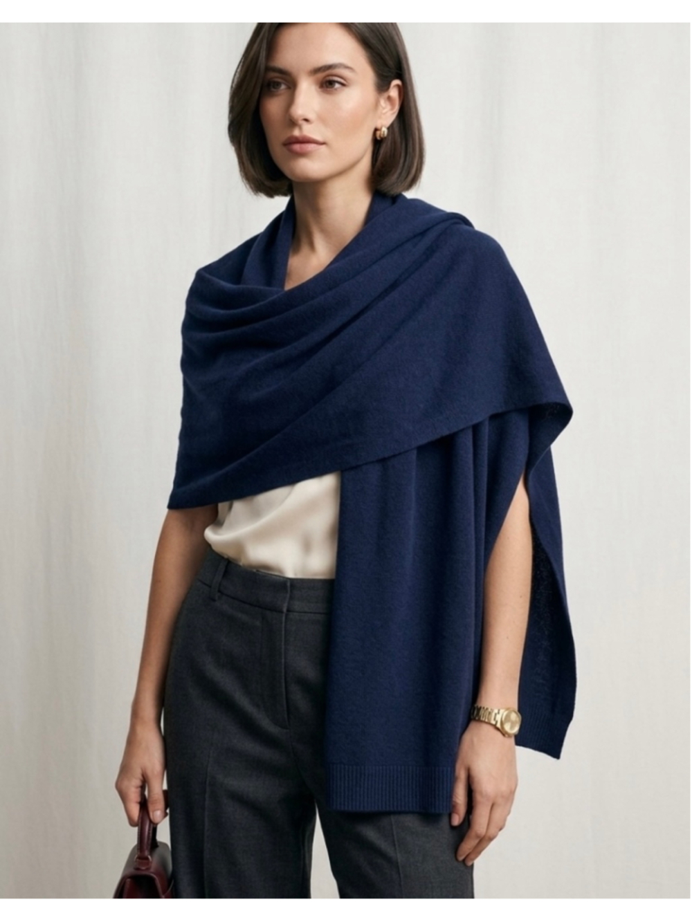 Luxury Navy Blue Knit Shawl Wrap Oversized Pashmina Travel Blanket Scarf 1942